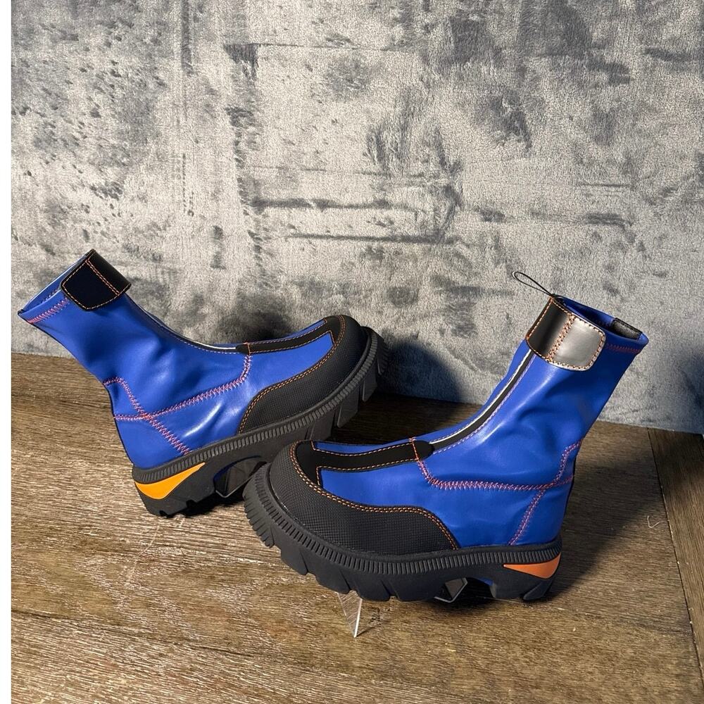 E8 by Miista Danica Zip Front Boots Blue Orange Gorpcore Techwear EU 39 US 8.5